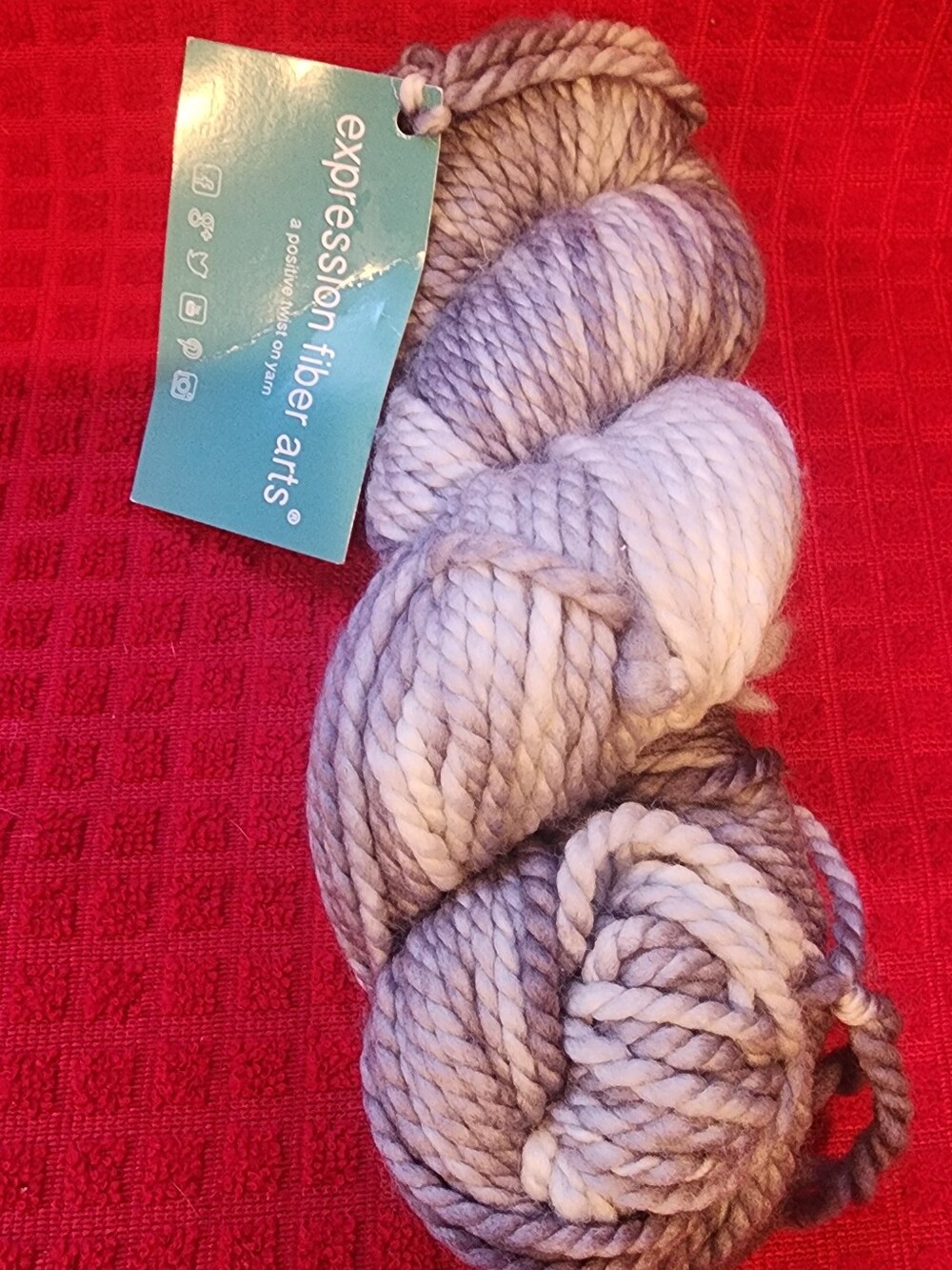 Expression Fiber Arts Handspun Bulky Yarn in Taupe and Cream